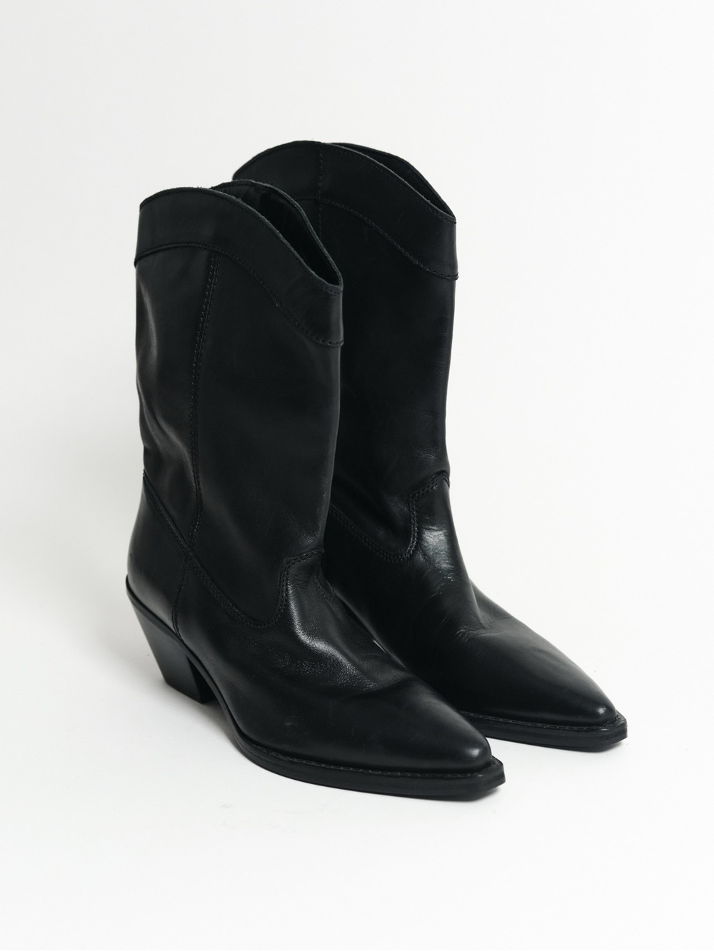 Zara Black Pointed-Toe Western Ankle Boots